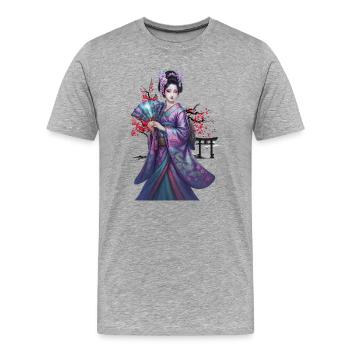 Schöne Geisha | Endgültige Revision | Extrablatt - Männer Premium Bio T-Shirt - Grau meliert - Vorne - Damien (186cm)