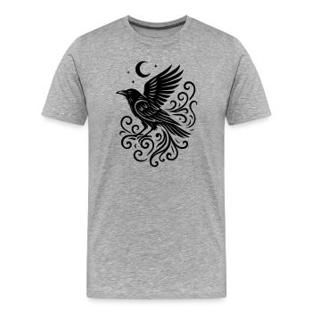 Rauhnächte Rabe mit Mond und Sternen - Männer Premium Bio T-Shirt - Grau meliert - Vorne - Damien (186cm)