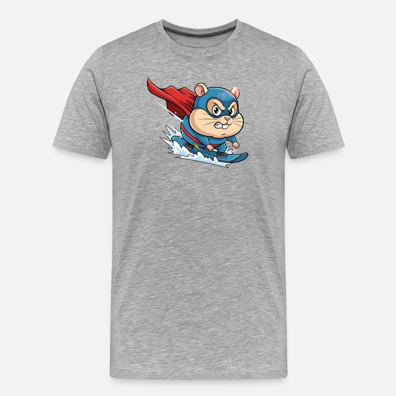 Superheld Hamster Surf Skate Cartoon - Männer Premium Bio T-Shirt - Grau meliert