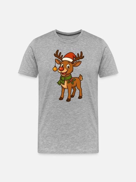 Comic-Weihnachtshirsch mit Deko - Männer Premium Bio T-Shirt - Grau meliert