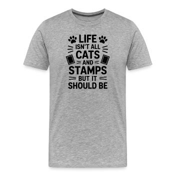 Briefmarken Spruch Katze Witz Briefmarken Geschenk - Männer Premium Bio T-Shirt - Grau meliert - Vorne - Damien (186cm)