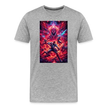 Front de bataille spatial néon - T-shirt bio Premium Homme - gris chiné - Devant - Damien (186cm)