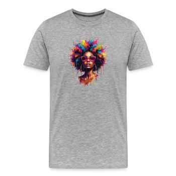 Femme afro-américaine – Racines de la fierté de la mélanine - T-shirt bio Premium Homme - gris chiné - Devant - Damien (186cm)