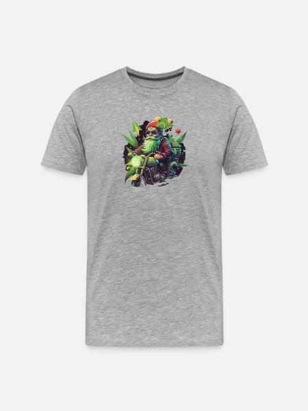 Biker Gnome with Grass Leaves - Men's Premium Organic T-Shirt - heather grey