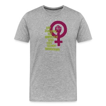 Die Zukunft ist weiblich - Männer Premium Bio T-Shirt - Grau meliert - Vorne - Damien (186cm)