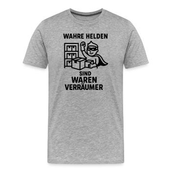 waren verräumer helden - Männer Premium Bio T-Shirt - Grau meliert - Vorne - Damien (186cm)