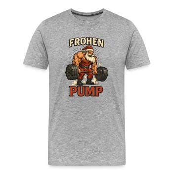 Frohen Pump Gym Weihnachtsmann - Männer Premium Bio T-Shirt - Grau meliert - Vorne - Damien (186cm)