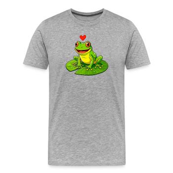 Frosch mit Herz auf Seerose. - Männer Premium Bio T-Shirt - Grau meliert - Vorne - Damien (186cm)