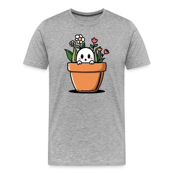 Fantôme timide derrière un pot de fleurs - T-shirt bio Premium Homme - gris chiné - Devant - Damien (186cm)