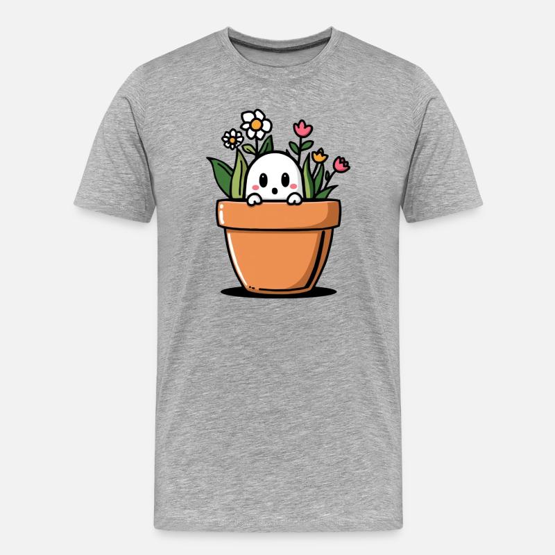 Schüchterner Geist hinter Blumentopf - Männer Premium Bio T-Shirt - Grau meliert