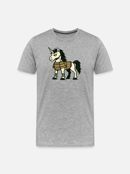 Samurai-Einhorn-Kämpfer in klassischer Kampfrüstung - Männer Premium Bio T-Shirt - Grau meliert