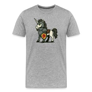 Ritter-Einhorn-Paladin mit Rüstung und Schild - Männer Premium Bio T-Shirt - Grau meliert - Vorne - Damien (186cm)