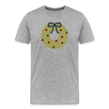 Wreath with Blue Ribbon and Red Berries - Men's Premium Organic T-Shirt - heather grey - Front - Damien (186cm)