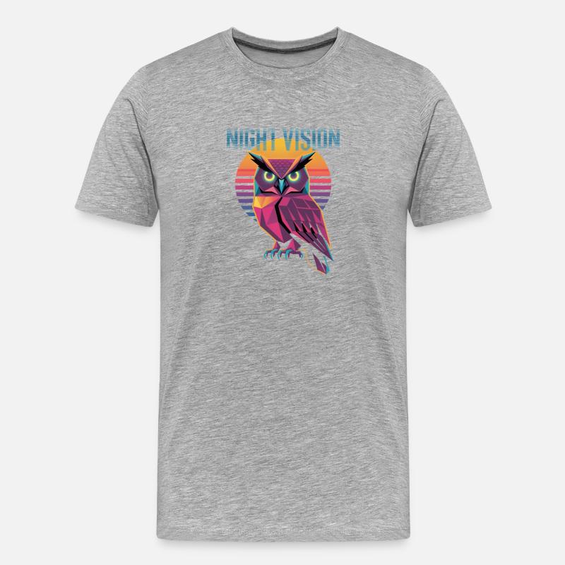 Night Vision Eule Retro Synthwave Sunset - Männer Premium Bio T-Shirt - Grau meliert