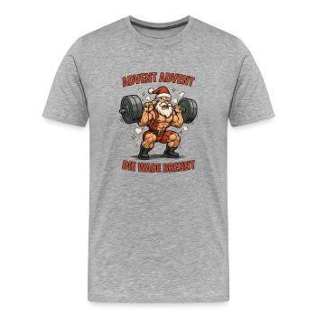 Frohen Pump Fitness Weihnachtsdesign - Männer Premium Bio T-Shirt - Grau meliert - Vorne - Damien (186cm)