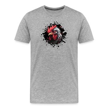 Blutroter Hahnenkopf Splatter - Männer Premium Bio T-Shirt - Grau meliert - Vorne - Damien (186cm)