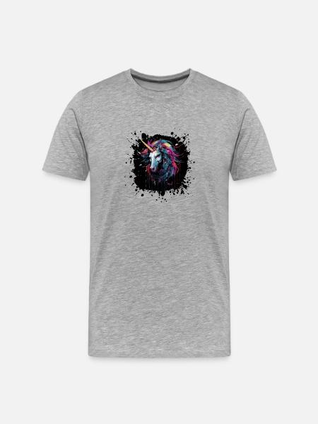 Farbsplatter Einhorn Kunst - Männer Premium Bio T-Shirt - Grau meliert