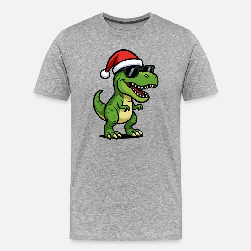 T-Rex Santa mit Sonnenbrille - Männer Premium Bio T-Shirt - Grau meliert