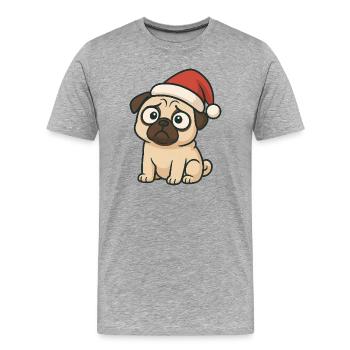 Süßer Mops Weihnachtsmütze Cartoon tollpatschig - Männer Premium Bio T-Shirt - Grau meliert - Vorne - Damien (186cm)