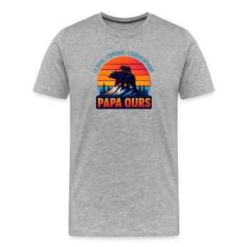 Papa Ours au Soleil Orange - T-shirt bio Premium Homme - gris chiné - Devant - Damien (186cm)