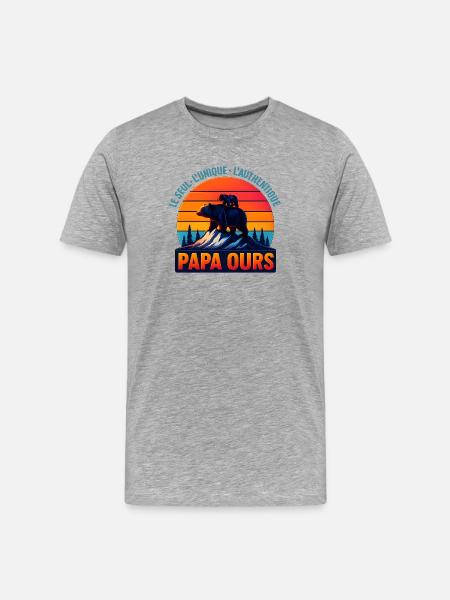 Papa Ours au Soleil Orange - T-shirt bio Premium Homme - gris chiné