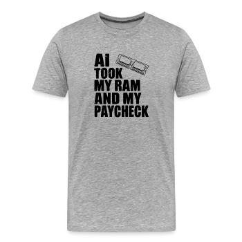 KI hat meinen RAM und mein Gehalt genommen - Männer Premium Bio T-Shirt - Grau meliert - Vorne - Damien (186cm)