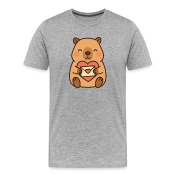 Capybara mit Liebesbrief – Süßes Valentinsmotiv - Männer Premium Bio T-Shirt - Grau meliert - Vorne - Damien (186cm)