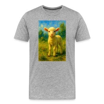 Pastellschafe/Lämmer auf einer sommerlichen Wiese - Männer Premium Bio T-Shirt - Grau meliert - Vorne - Damien (186cm)
