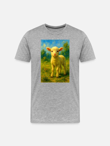 Pastel sheep/lambs in a summery meadow - Men's Premium Organic T-Shirt - heather grey