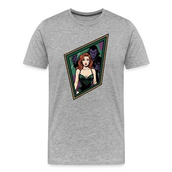 Ingwer-Pin-up mit Vampir - Männer Premium Bio T-Shirt - Grau meliert - Vorne - Damien (186cm)