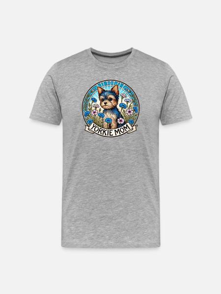 Yorkie Mom Blumenemblem - Männer Premium Bio T-Shirt - Grau meliert