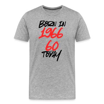 Né en 1966 – 60 ans aujourd’hui, 60e anniversaire - T-shirt bio Premium Homme - gris chiné - Devant - Damien (186cm)