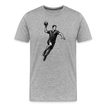 Dynamischer Handballer in Schwarzillustration - Männer Premium Bio T-Shirt - Grau meliert - Vorne - Damien (186cm)