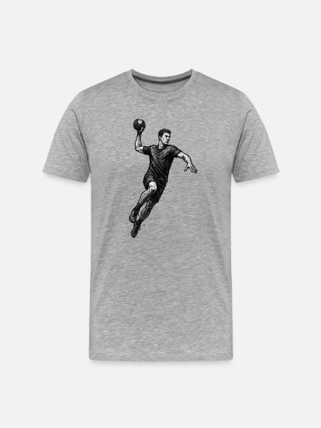 Dynamischer Handballer in Schwarzillustration - Männer Premium Bio T-Shirt - Grau meliert