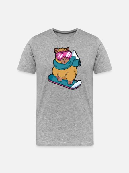 Cool Capybara Snowboard Winter Sport - Men's Premium Organic T-Shirt - heather grey