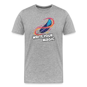 Plume de la Magie de l’Écriture - T-shirt bio Premium Homme - gris chiné - Devant - Damien (186cm)