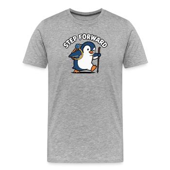 Forward Step Penguin - Men's Premium Organic T-Shirt - heather grey - Front - Damien (186cm)