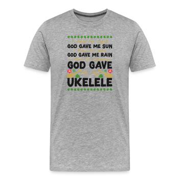 Ukulélé hawaïen que j’ai demandé - T-shirt bio Premium Homme - gris chiné - Devant - Damien (186cm)
