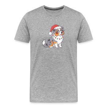 Chien Noël Cartoon Festif - T-shirt bio Premium Homme - gris chiné - Devant - Damien (186cm)
