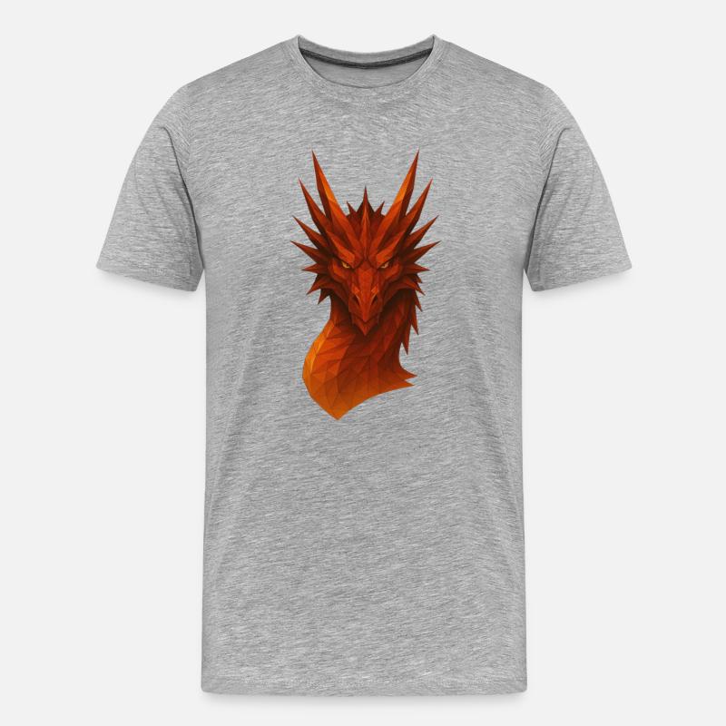 Flammender Lowpoly Drache - Männer Premium Bio T-Shirt - Grau meliert