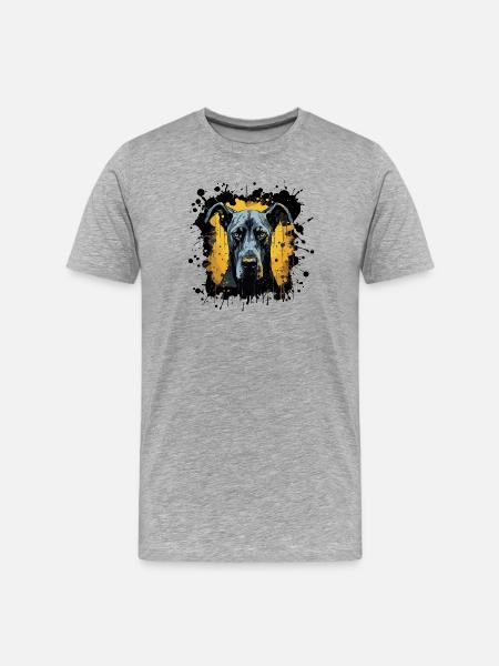 Blaues Hundeporträt mit Farbspritzern - Männer Premium Bio T-Shirt - Grau meliert
