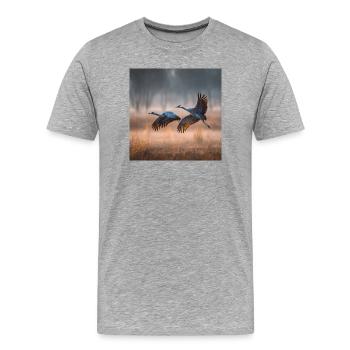 Cranes Morning Mist Migratory Birds Golden Light - Men's Premium Organic T-Shirt - heather grey - Front - Damien (186cm)