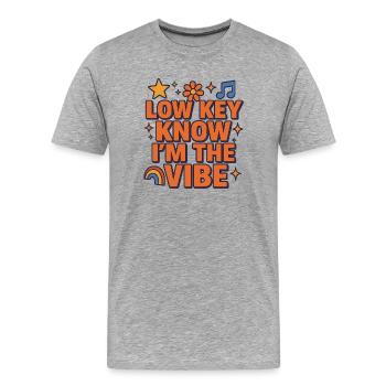 Ganz im Hintergrund, ich bin der Vibe, lustig - Männer Premium Bio T-Shirt - Grau meliert - Vorne - Damien (186cm)