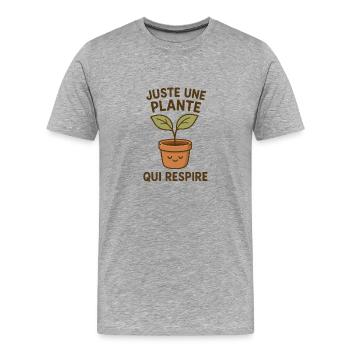 Juste une plante qui respire - T-shirt bio Premium Homme - gris chiné - Devant - Damien (186cm)