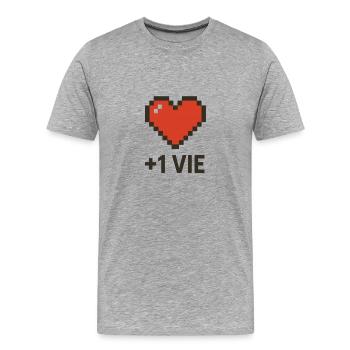 Cœur Pixel +1 Vie Retro - T-shirt bio Premium Homme - gris chiné - Devant - Damien (186cm)