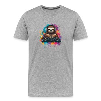 Faultier am Mischpult - Männer Premium Bio T-Shirt - Grau meliert - Vorne - Damien (186cm)
