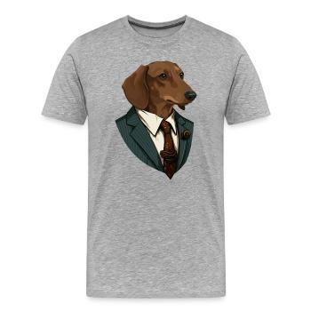 Dackel im Anzug - Männer Premium Bio T-Shirt - Grau meliert - Vorne - Damien (186cm)