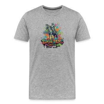 Gengis Khan – Cavalier du vent de la steppe sans fin - T-shirt bio Premium Homme - gris chiné - Devant - Damien (186cm)
