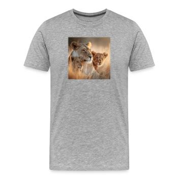 Mère lion avec un petit – pure tendresse - T-shirt bio Premium Homme - gris chiné - Devant - Damien (186cm)