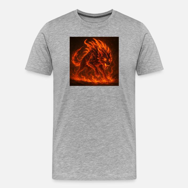 Lava-flammender Wolf - Männer Premium Bio T-Shirt - Grau meliert